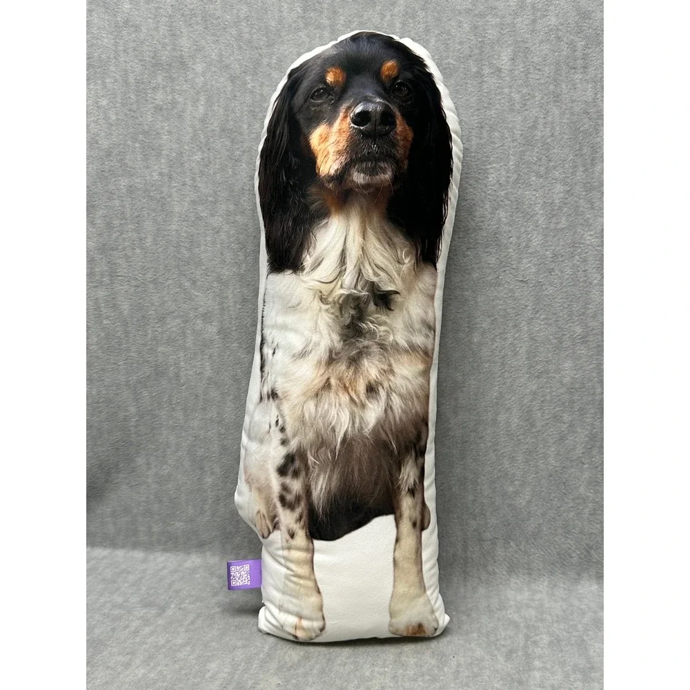 English Springer Spaniel Dog Shaped Pillow Black White‎ Tan Photo Print Plush